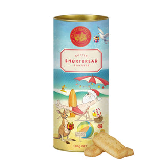 VPC LIMTED EDITION CHRISTMAS SHORTBREAD TUBE - SANTA ON BEACH 180G