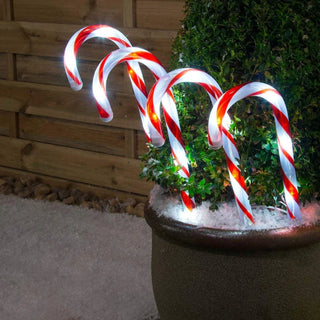 SOLAR POWER SET OF 4 SMALL CANDY CANE - RED & WHITE