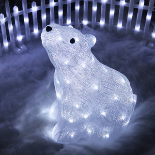 ACRYLIC POLAR BEAR SITTING 46CM H