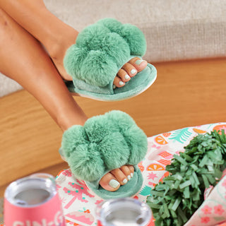 COSY LUXE - POM POM SLIPPERS – SPEARMINT
