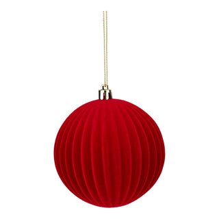 10CM SET OF 6 LINED FLOCKED BAUBLES