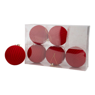 10CM SET OF 6 LINED FLOCKED BAUBLES