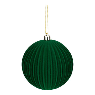 10CM SET OF 6 LINED FLOCKED BAUBLES