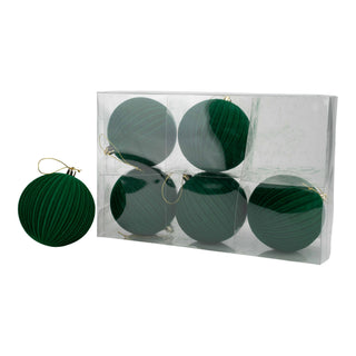 10CM SET OF 6 LINED FLOCKED BAUBLES