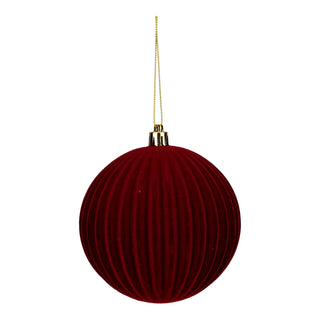 10CM SET OF 6 LINED FLOCKED BAUBLES