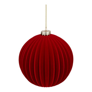15CM SET OF 2 LINED FLOCKED BAUBLES