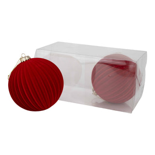 15CM SET OF 2 LINED FLOCKED BAUBLES
