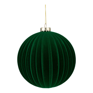 15CM SET OF 2 LINED FLOCKED BAUBLES