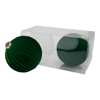 15CM SET OF 2 LINED FLOCKED BAUBLES