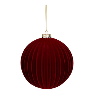 15CM SET OF 2 LINED FLOCKED BAUBLES