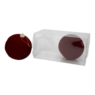 15CM SET OF 2 LINED FLOCKED BAUBLES