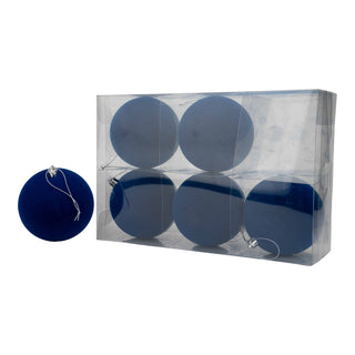 10CM SET OF 6 ROYAL BLUE FLOCKED BAUBLES