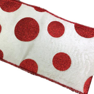 IVORY RED GLITTER POLKA RIBBON