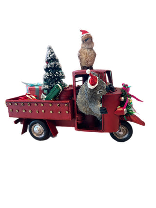 AUSSIE CHRISTMAS RED TUK TUK WITH SIDE CAR - KOALA & KOOKABURRA