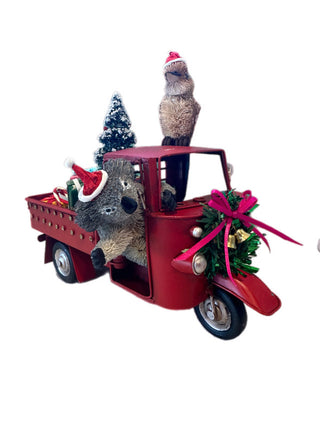 AUSSIE CHRISTMAS RED TUK TUK WITH SIDE CAR - KOALA & KOOKABURRA
