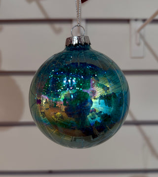 BAUBLE TEAL TEXTURED GLASS WITH GLOSS FINCH