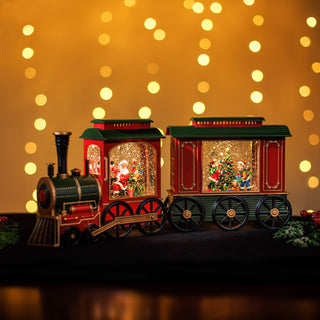 SNOWING TRAIN W/ LOCOMOTIVE & CARRIAGE