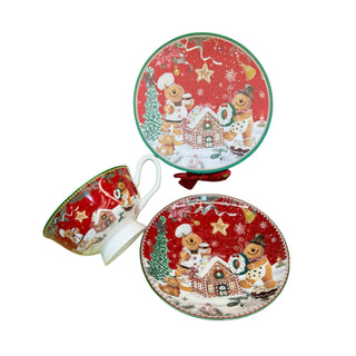 CHRISTMAS GIFT BOX TEACUP & SAUCER W/ GINGER WONDERLAND