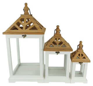 WOODEN TOP LANTERNS - SET OF 3