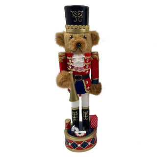 WOODEN TEDDY NUTCRACKER W TRUMPET