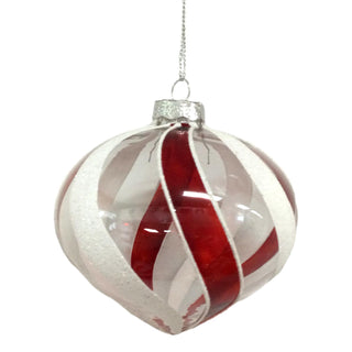 RED WHITE CLEAR SWIRL DROP 10CM - GLASS