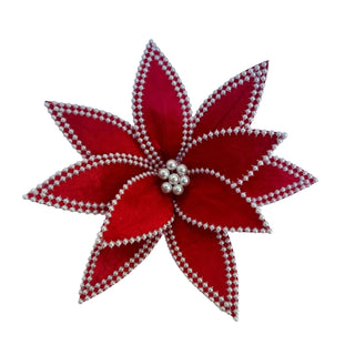 RED POINSETTIA WITH PEARLS