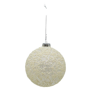 WHITE BEADED BALL - GLASS