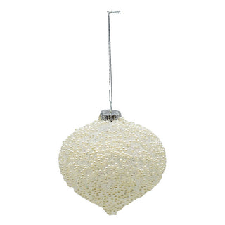 WHITE BEADED DROP - GLASS