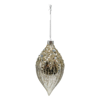 SILVER MERCURY BEADED LONG DROP - GLASS