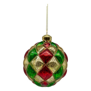 GOLD RED GREEN HARLEQUIN BALL - GLASS