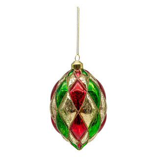 GOLD RED GREEN HARLEQUIN LONG DROP - GLASS