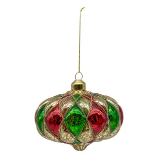 GOLD RED GREEN HARLEQUIN DROP - GLASS