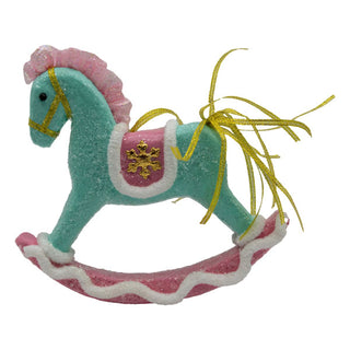 PINK BLUE ROCKING HORSE HANGING ORNAMENT