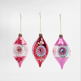 VINTAGE GUILDED MAGENTA HANGING ORNAMENTS - BOX SET OF 6