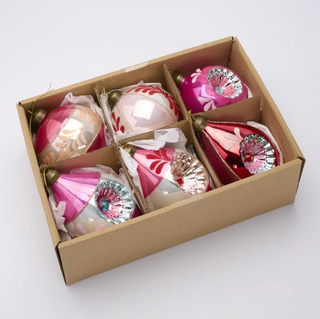 VINTAGE GUILDED MAGENTA HANGING ORNAMENTS - BOX SET OF 6