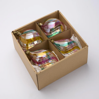 VINTAGE ROSE GLASS HANGING ORNAMENTS - BOX SET OF 4