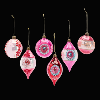 VINTAGE GUILDED MAGENTA HANGING ORNAMENTS - BOX SET OF 6