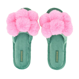 COSY LUXE - POM POM SLIPPERS – CANDY GREEN