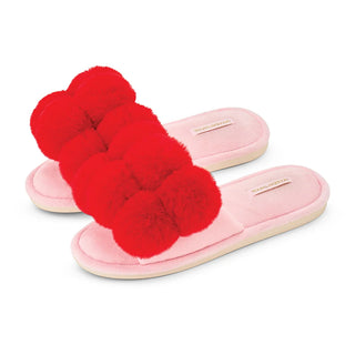 COSY LUXE - POM POM SLIPPERS – CHERRY RED