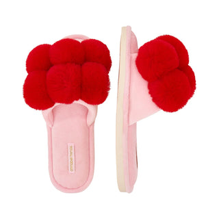 COSY LUXE - POM POM SLIPPERS – CHERRY RED