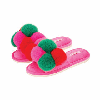 COSY LUXE - POM POM SLIPPERS – HOT PINK MULTICOLOUR