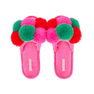 COSY LUXE - POM POM SLIPPERS – HOT PINK MULTICOLOUR