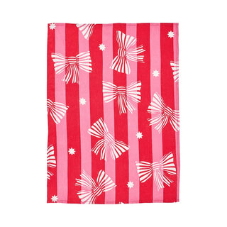 LINEN COTTEN TEA TOWEL - RED PINK BOW