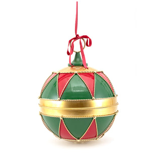 ANTIQUE FINISH METAL BAUBLE BELL - RED, GREEN & GOLD - 40CM