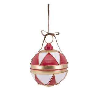 ANTIQUE FINISH METAL BAUBLE BELL - RED, WHITE & GOLD - 30CM