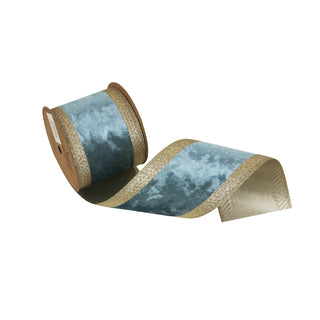 SKY BLUE VELVET RIBBON W/CHAMPAGNE EDGING - 10CM X 5M