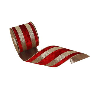 RED VELVET RIBBON W/CHAMPAGNE DETAILS & WIRE EDGING - 10CM X 5M