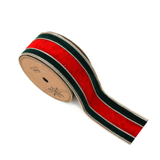 RED & GREEN VELVET WIRE EDGE RIBBON - 6CM x 5M