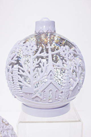 GLITTER GLOBE - WHITE SPHERE WITH CHURCH