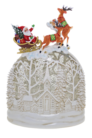 GLITTER GLOBE - CHURCH SCENE WITH SANTA & REINDEER